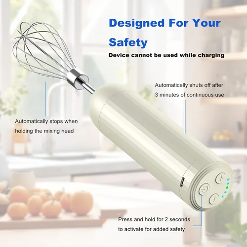 Miniatura 7 de Mezclador de mano inalámbrico MixgoII, batidor eléctrico de mano y espumador de leche, mini mezcladores de mano, batidora de mano recargable y Beige