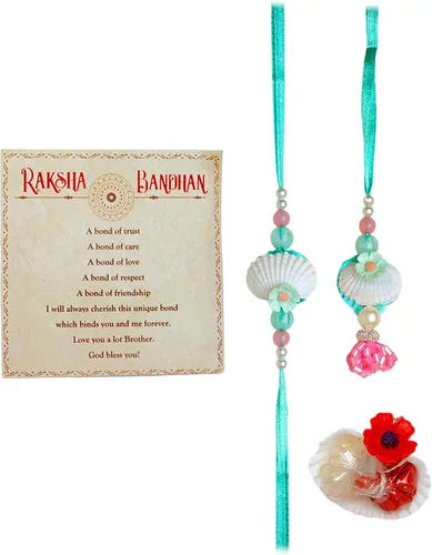 Miniatura 5 de Bhaiya Bhabhi Rakhi - Juego de 2 Rakhi para hermano y Bhabhi Rakhi Lumba set pareja pareja diseñador hilo Rakhi para Raksha Bandhan regalo pulsera
