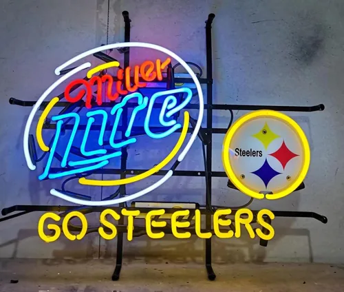 Miniatura 2 de Letreros de neón para decoración de pared, compatibles con Miller Lite Go Steeler, letrero de luz de hombre, cueva, bar, pub, lámpara de cerveza