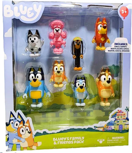 Miniatura 3 de Bluey Family and Friends - Figura de 8 piezas: figuras de acción articuladas de 2.5 pulgadas; Bluey, Bingo, Bandido (papá), chile (mamá), coco