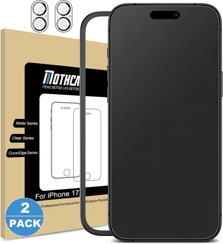 Miniatura 12 de Mothca Paquete de 2 protectores de pantalla de vidrio mate para iPhone 17 Pro [6.3 pulgadas] + 2 protectores de lente de cámara, vidrio templado