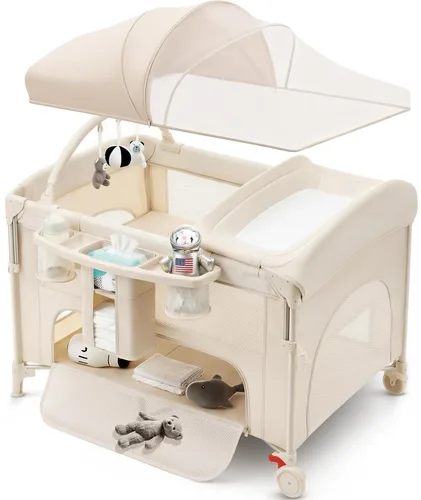 Miniatura 9 de Moisés de bebé 4 en 1 junto a la cama con configuración con una sola mano y colchón impermeable – Parque de juegos certificado por ASTM, corralito