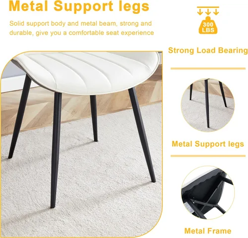 Miniatura 5 de Juego de 4 sillas de comedor de piel sintética, modernas sillas de comedor con respaldo de asiento acolchado + patas de metal, sillas tapizadas