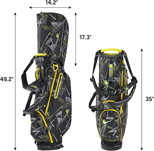 Miniatura 5 de Bolsas de soporte de golf Geesee con divisores de 4 vías en la parte superior, cubierta contra la lluvia, capucha protectora solar y bolsas de golf