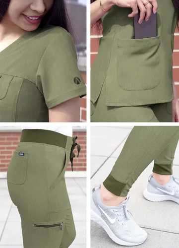 Miniatura 5 de Adar Pro - Conjunto de ropa quirúrgica que facilita el movimiento para mujer, blusa quirúrgica con cuello en V en corazón y pantalón quirúrgico