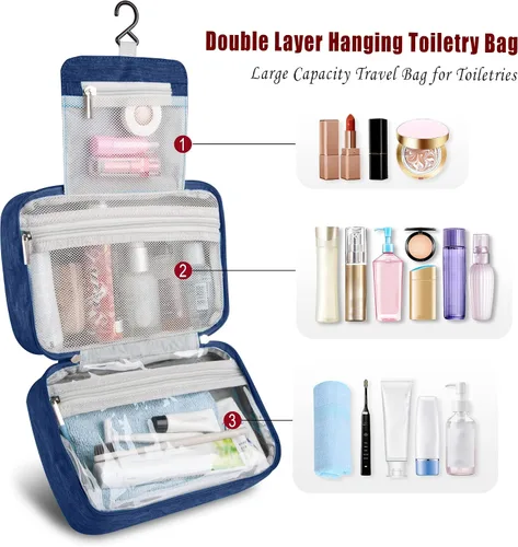 Miniatura 3 de Bolsa de aseo colgante, bolsa de viaje de gran capacidad para artículos de tocador, tela Oxford impermeable, organizador de maquillaje, bolsa