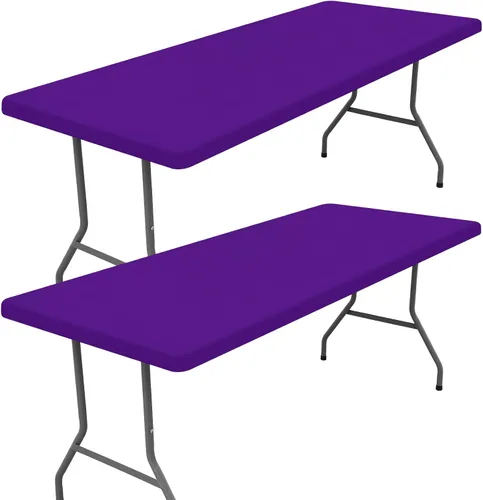 Miniatura 53 de Moosfor Paquete de 2 manteles rectangulares de elastano de 4 pies, elásticos y ajustables para pícnic, cubierta de mesa de patio elástica y lavable