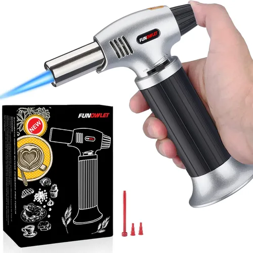 Miniatura 2 de FunOwlet - Encendedor de butano, 2 unidades, recargables, sopletes de cocina culinarios con bloqueo de seguridad y llama ajustable para postres