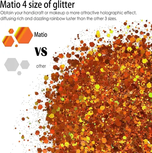 Miniatura 2 de Matio Purpurina gruesa holográfica, 7.8 oz/220 g, naranja calabaza, purpurina para manualidades, para resina, escamas de uñas gruesas, lentejuelas
