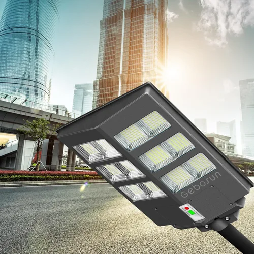 Gebosun Luz de inundación solar de 600 W para exteriores, 60000 lm 7000 K, luz solar LED de seguridad solar IP65 impermeable del atardecer al