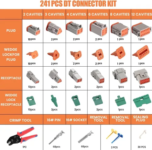 Miniatura 2 de Kit de conectores DT de 240 piezas, 18 piezas, herramienta de crimpado de cables para conectores Deutsch, herramienta de extracción de terminales