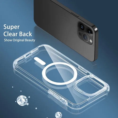 Miniatura 6 de Funda magnética compatible con iPhone 13 Pro Max, compatible con carga inalámbrica MagSafe, parte trasera transparente antiarañazos, a prueba