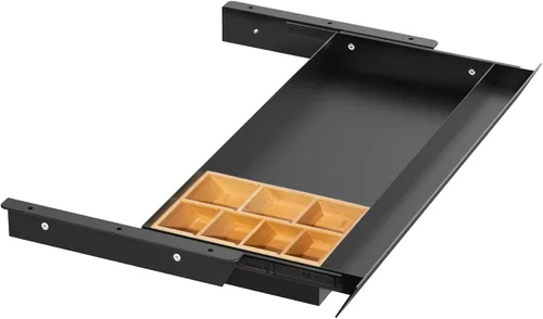 Miniatura 10 de Cajón deslizante grande montado debajo del escritorio con bandeja para lápices y panel de inclinación de 60 grados para extraer, organizador de Sin