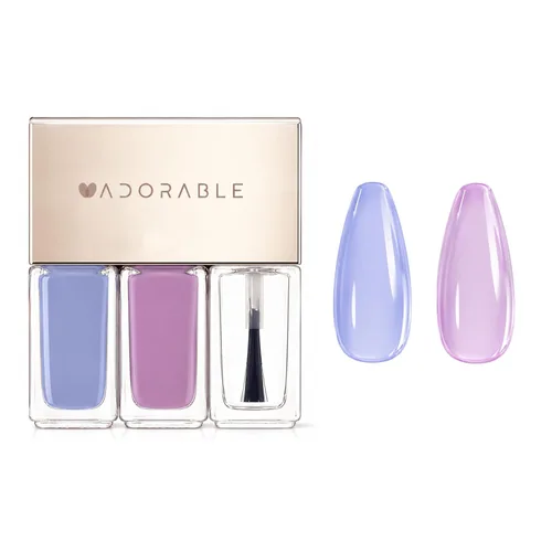 Juego de 3 esmaltes de uñas pastel a base de agua veganos color rosa lila y azul lavanda con capa superior brillante, bonitos colores de uñas