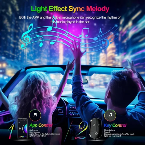 Miniatura 4 de YiLaie Luces interiores de automóvil, luces interiores inteligentes para automóvil con control de aplicación, kit de iluminación interna de neón