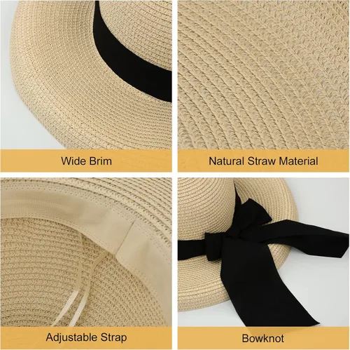 Miniatura 2 de Surblue Sombrero de verano de paja para mujer, sombrero de sol flexible de ala ancha para playa