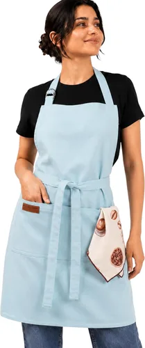 Delantal de cocina 100% algodón con 2 bolsillos, delantal de chef ajustable para cocinar, hornear barbacoa, delantal unisex