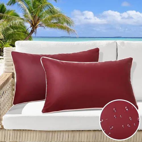 Miniatura 24 de Paquete de 2 fundas de almohada para exteriores de 12 x 20 pulgadas, resistente al agua, de piel de silicona, resistente a los rayos UV, resistente