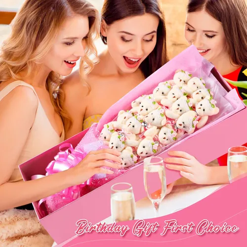Miniatura 5 de Jexine Bonito ramo de flores de oso de graduación, incluye 18 piezas de oso de peluche de tallo largo con diamante y caja de regalo para bodas