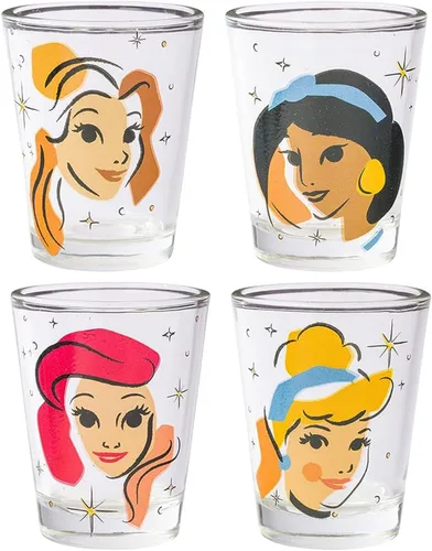 Miniatura 5 de Silver Buffalo Disney Princess con Blancanieves, Cenicienta, Ariel y Belle, paquete de 4 mini vasos, 1.5 onzas Disney Princesas Retrato