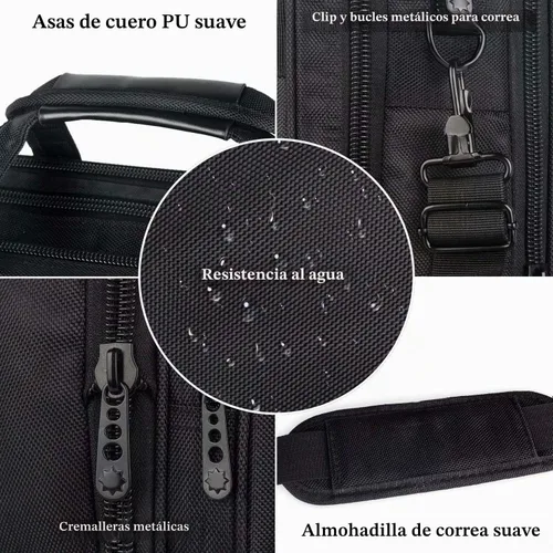 Miniatura 6 de Bolsa de 17" para computadora portable, maletín de viaje con organizador, correa para colgar al hombro expansible, impermeable, para llevar