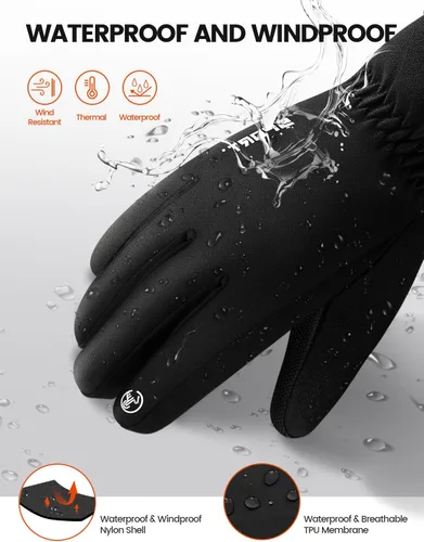 Miniatura 4 de Guantes de invierno impermeables y resistentes al viento para mujeres y hombres, guantes de clima frío con dedos para pantalla táctil, guantes