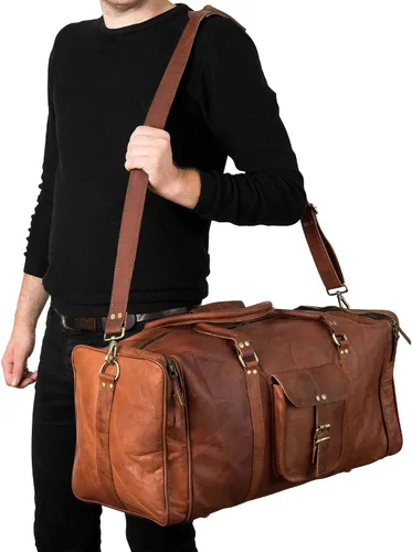 Miniatura 3 de Berliner Bags Bolsa de lona de cuero vintage New York para viajes o el gimnasio, bolsa de noche para hombres y mujeres, marrón (Brown XL), Vintage