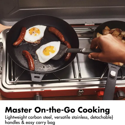Miniatura 2 de OXO Juego de 8 utensilios de cocina para acampar al aire libre, sartén de acero al carbono pre-sazonado de 10 pulgadas, cacerolas de acero