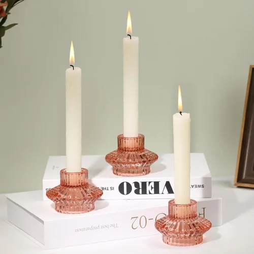 Miniatura 12 de Juego de 3 portavelas reversibles, cónicos de cristal gris y candelita para centro de mesa, boda, fiesta, decoración del hogar