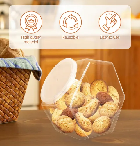 Miniatura 4 de Woozettn 3 tarros de plástico para caramelos, tarros de galletas transparentes de 71 onzas para encimera de cocina, tarros de galletas hexagonales