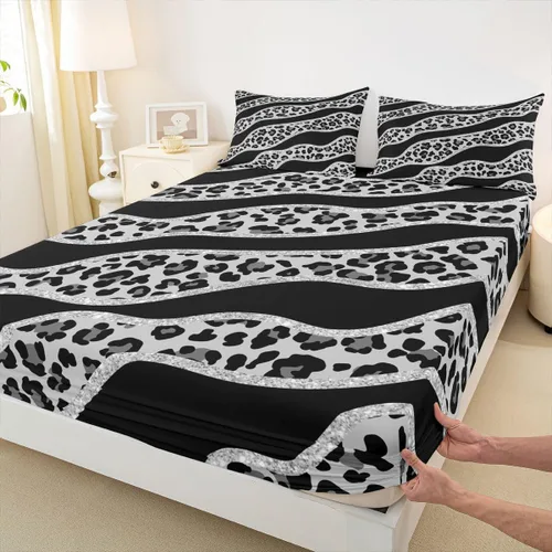 Miniatura 12 de Erosebridal Sábanas de cama de guepardo, sábana bajera con estampado de leopardo, tamaño individual, sábanas de rayas marrones, funda de cama