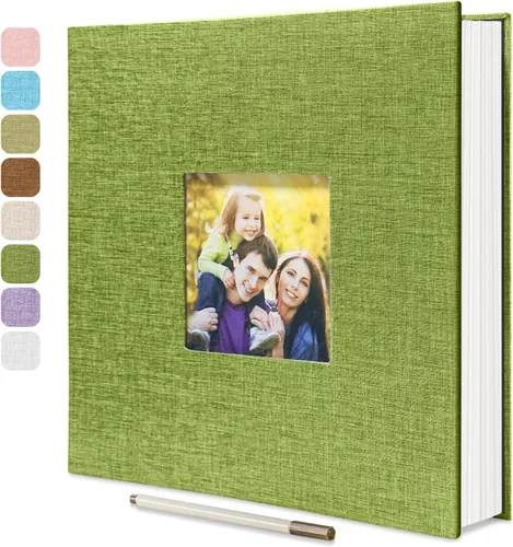 Miniatura 21 de HoneyTolly Álbum de fotos autoadhesivo para fotos de 4 x 6 imágenes, cubierta magnética de lino, 15 hojas/30 páginas en blanco para bodas Beige claro