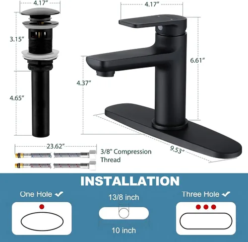 Miniatura 2 de Grifo de baño negro mate con desbordamiento desplegable de drenaje de una sola manija, grifo de lavabo de baño de 1 o 3 agujeros, grifos de baño