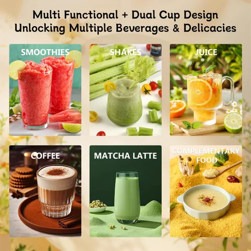 Miniatura 6 de Licuadora de tamaño personal para batidos y licuados - Mezclador portátil recargable de 15.6 onzas con 10 cuchillas, 2 tazas para jugos de fruta