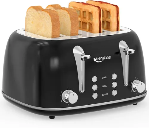 Miniatura 16 de Tostadoras de 2 rebanadas de acero inoxidable retro con bagel, función de cancelar, descongelar y 6 ajustes de tostado de pan, tostadora de bagel