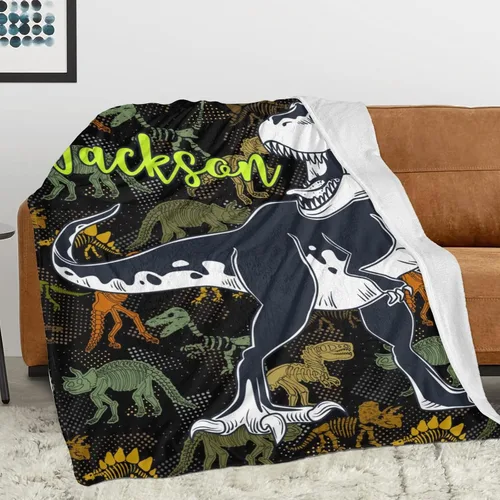 Miniatura 2 de Manta personalizada de dinosaurio para niños, mantas con nombre personalizado, manta suave para niños, niñas, bebés, manta personalizada de animales