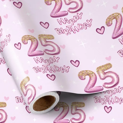 Miniatura 33 de RUSPEPA Papel de regalo de cumpleaños número 15 para niña, corazones y globos rosas del número 15, diseño de feliz cumpleaños, 15 años, mini rollo