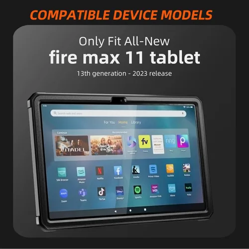 Miniatura 3 de DJ&RPPQ - Funda para tablet Amazon Fire Max 11 (13ª generación, versión 2023), carcasa trasera resistente con soporte de visualización manos libres