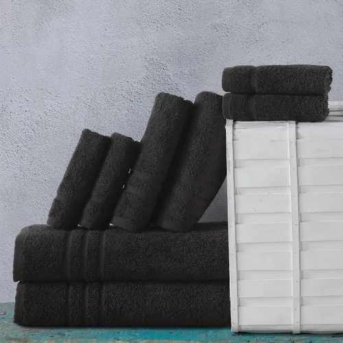 Miniatura 7 de Juego de 6 toallas de baño negras para baño, algodón turco original, suave, absorbente y de primera calidad, 2 toallas de baño, 2 manos y 2 toallas