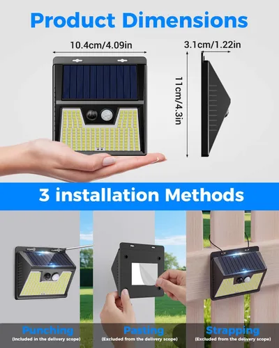 Miniatura 6 de Peasur Luces Solares para Exteriores con Sensor de Movimiento, 140 LED Luz Solar Alimentada por Energía Solar para Cerca Impermeable, 3 Modos