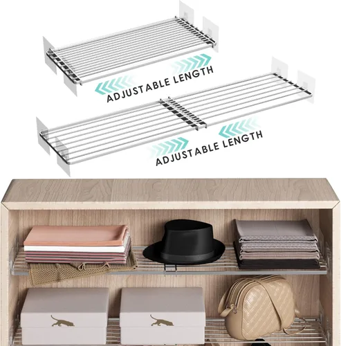 Paquete de 2 estantes de tensión expandibles para armario, estantes de tensión ajustables para montaje en pared para gabinete, almacenamiento de