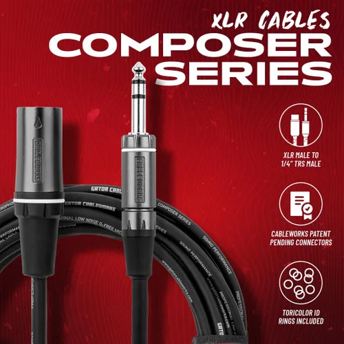 Miniatura 9 de Cableworks de Gator Cases Serie Compositor Deluxe Cable XLR macho a TRS de 18 pulgadas, (GCWC-XLR-18INMTRS)