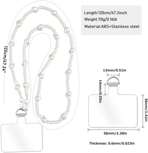 Miniatura 20 de Cordón de cadena cruzada para teléfono celular - Correa de hombro universal de cuero+metal con parches de amarre (J)