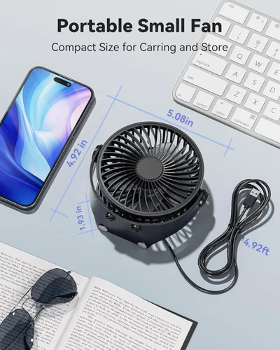 Miniatura 6 de Edvision Ventilador de escritorio USB, mini portátil de 5 pulgadas, escritorio personal de flujo de aire fuerte de 3 velocidades, ventilador de Negro