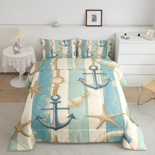 Miniatura 24 de Erosebridal Blue Ocean - Juego de edredón tamaño individual Juego de ropa de cama de ballena delfín y tortuga marina para niños y niñas, juego