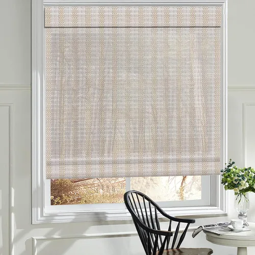 Miniatura 12 de Cortinas romanas de madera para ventana, cortinas de bambú opacas forradas, fácil instalación para el hogar y el jardín, patrón 1