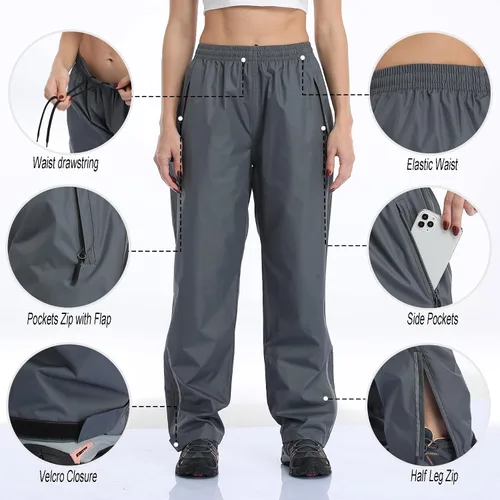 Miniatura 2 de Ourcan Pantalones de lluvia para mujer impermeables ligeros transpirables senderismo ciclismo al aire libre con bolsillo