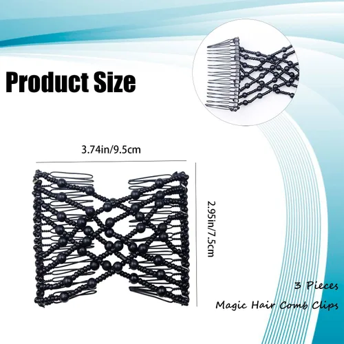 Miniatura 3 de 3 piezas de peine elástico mágico para el cabello, doble peine elástico, horquillas para mujeres, horquillas con cuentas, niñas, peinado vintage