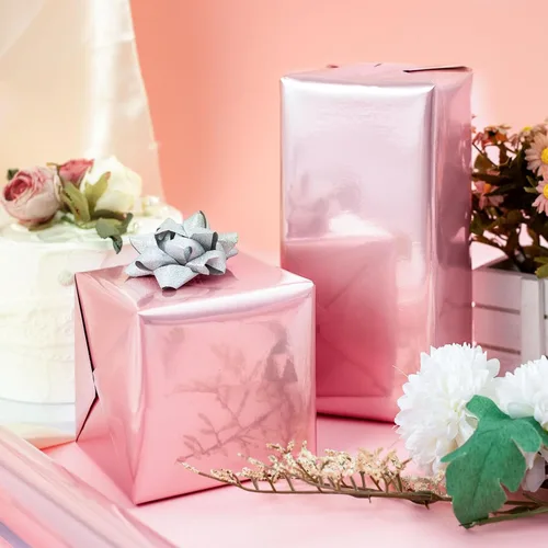 Miniatura 4 de Merture - Rollo de papel de regalo rosa - 17 pulgadas x 32.8 pies (46.5 pies cuadrados) Papel de regalo sólido color rosa metálico con líneas