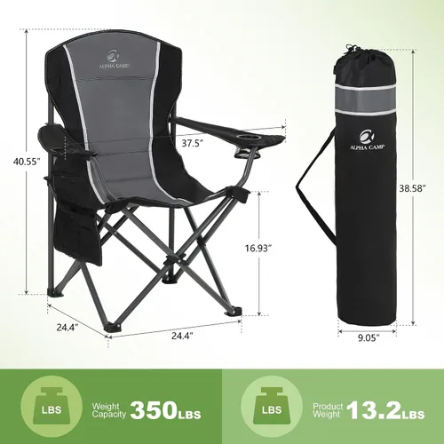 Miniatura 2 de LET'S CAMP Silla de camping plegable de gran tamaño para exteriores, paquete de 2 sillas resistentes con soporte para tazas y bolsa